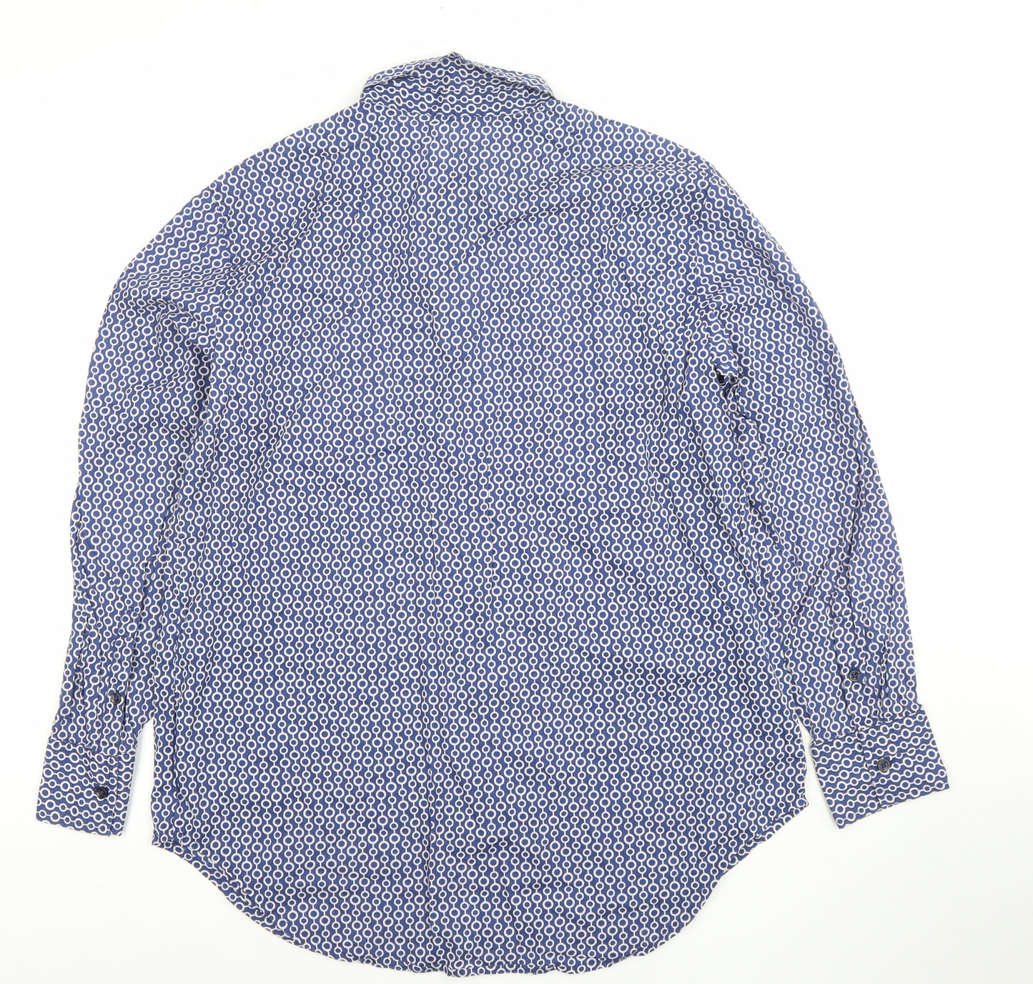 United Colors of Benetton Women's Blue Geometric Cotton Button-Up Shirt Size S