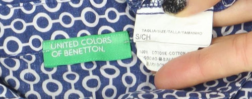 United Colors of Benetton Women's Blue Geometric Cotton Button-Up Shirt Size S