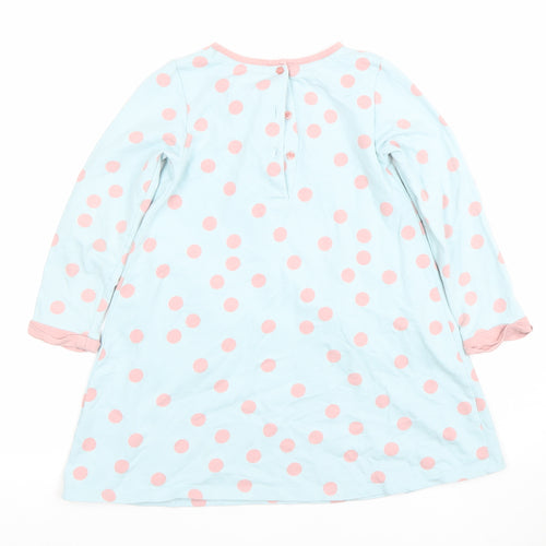 Monsoon Girls Blue Pink Polka Dot Animal Pocket A-Line Dress 3-4 Years