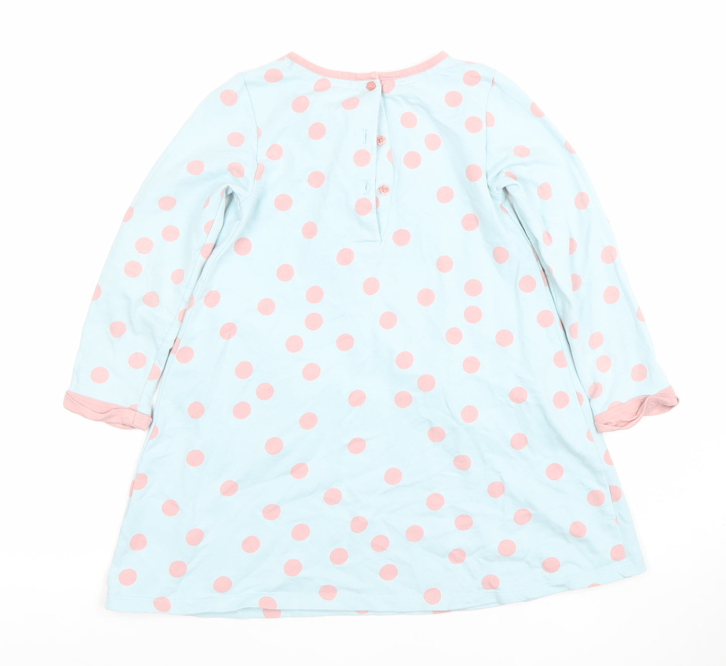 Monsoon Girls Blue Pink Polka Dot Animal Pocket A-Line Dress 3-4 Years