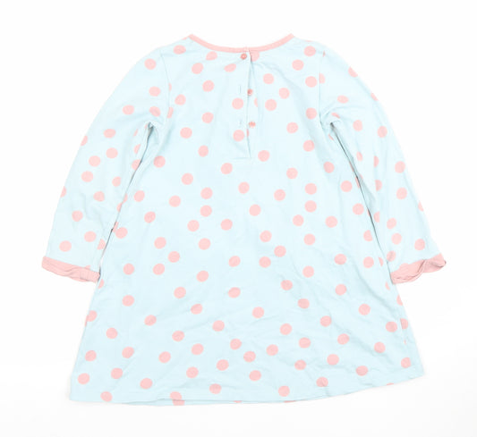 Monsoon Girls Blue Pink Polka Dot Animal Pocket A-Line Dress 3-4 Years