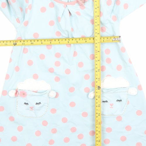 Monsoon Girls Blue Pink Polka Dot Animal Pocket A-Line Dress 3-4 Years