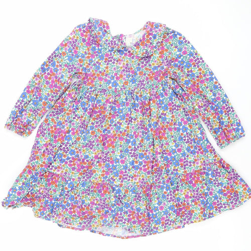 JoJo Maman Bébé Girls Multicoloured Floral A-Line Long Sleeve Dress 5-6 Years
