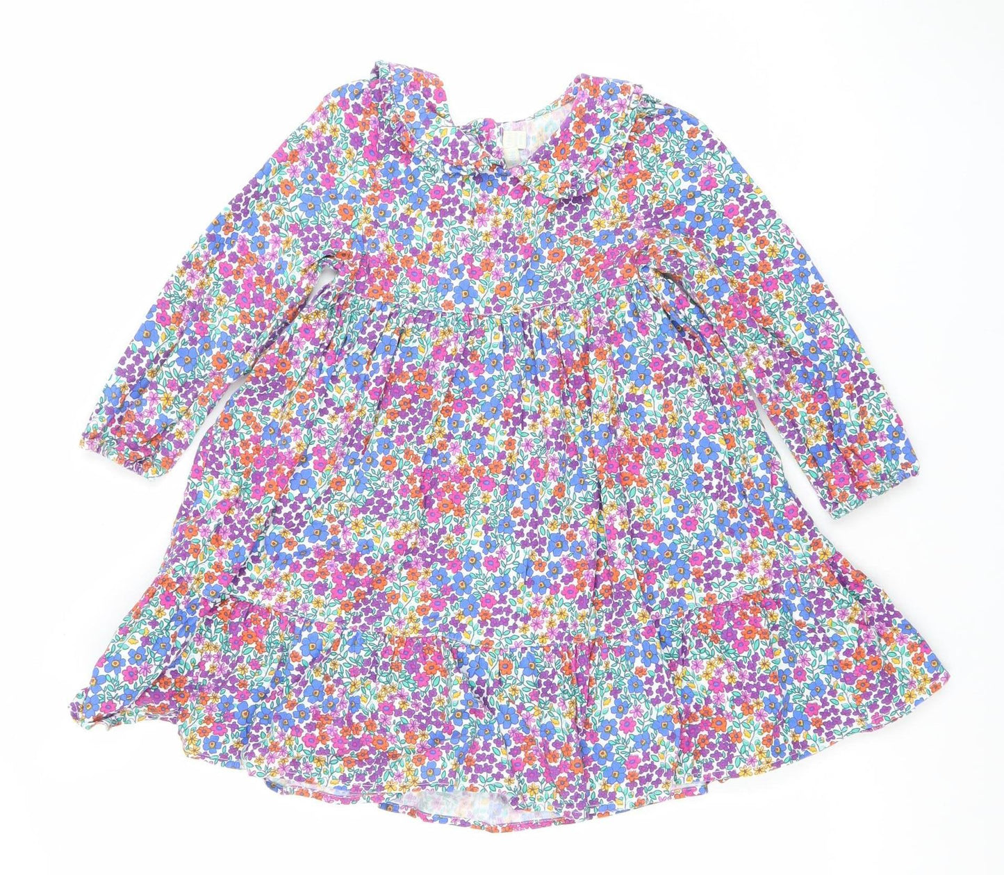JoJo Maman Bébé Girls Multicoloured Floral A-Line Long Sleeve Dress 5-6 Years