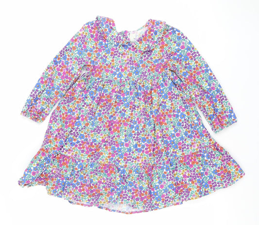 JoJo Maman Bébé Girls Multicoloured Floral A-Line Long Sleeve Dress 5-6 Years