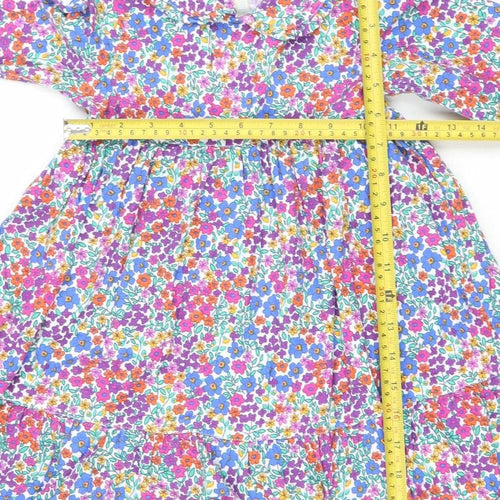 JoJo Maman Bébé Girls Multicoloured Floral A-Line Long Sleeve Dress 5-6 Years