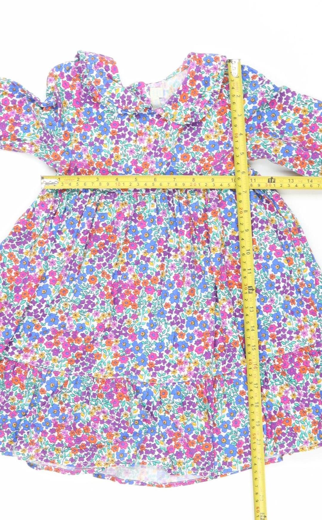 JoJo Maman Bébé Girls Multicoloured Floral A-Line Long Sleeve Dress 5-6 Years