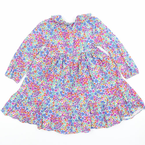 JoJo Maman Bébé Girls Multicoloured Floral A-Line Long Sleeve Dress 5-6 Years