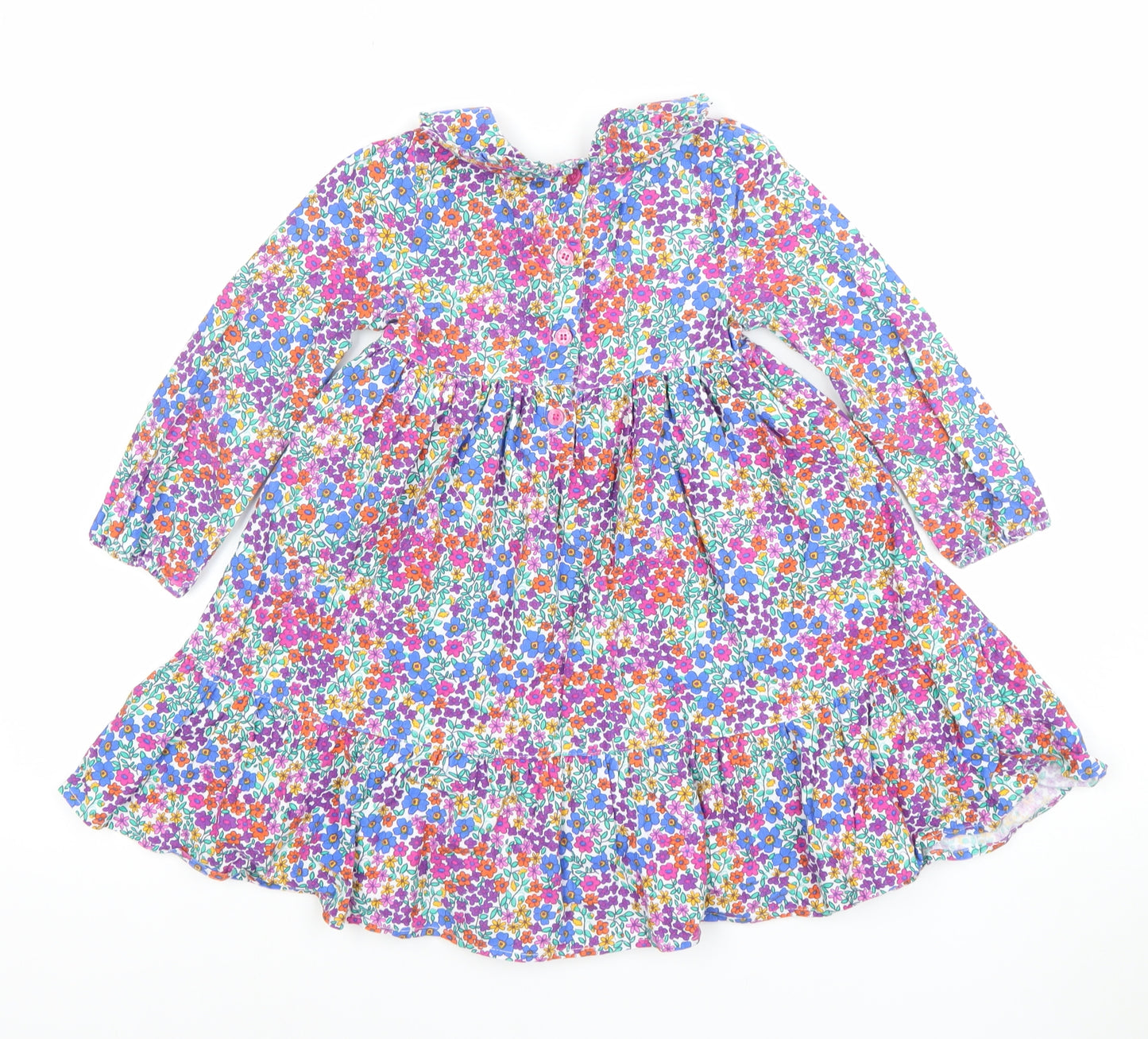 JoJo Maman Bébé Girls Multicoloured Floral A-Line Long Sleeve Dress 5-6 Years