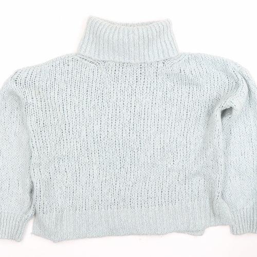 River Island Women Blue Roll Neck Chunky Knit Wool Jumper Size S