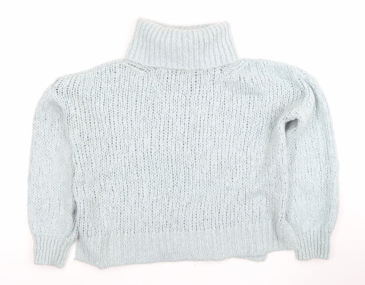 River Island Women Blue Roll Neck Chunky Knit Wool Jumper Size S