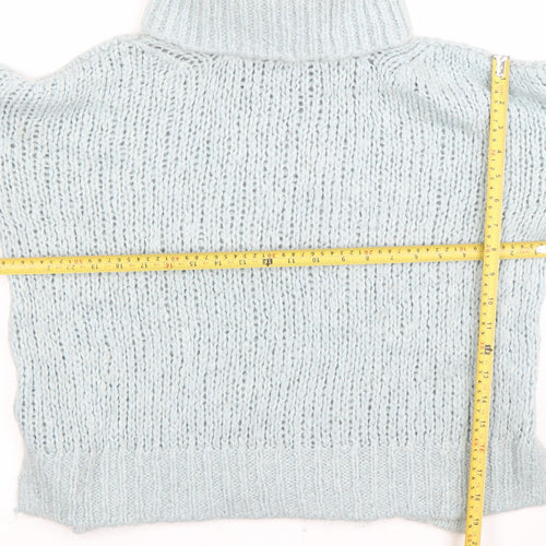 River Island Women Blue Roll Neck Chunky Knit Wool Jumper Size S