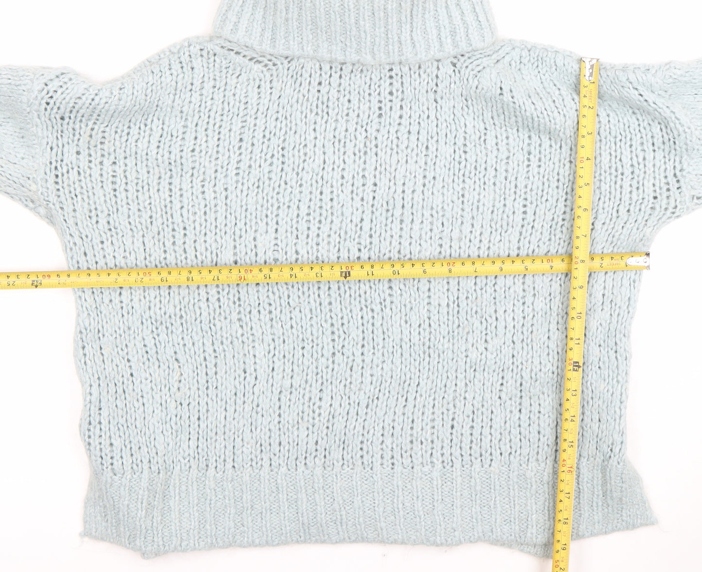 River Island Women Blue Roll Neck Chunky Knit Wool Jumper Size S