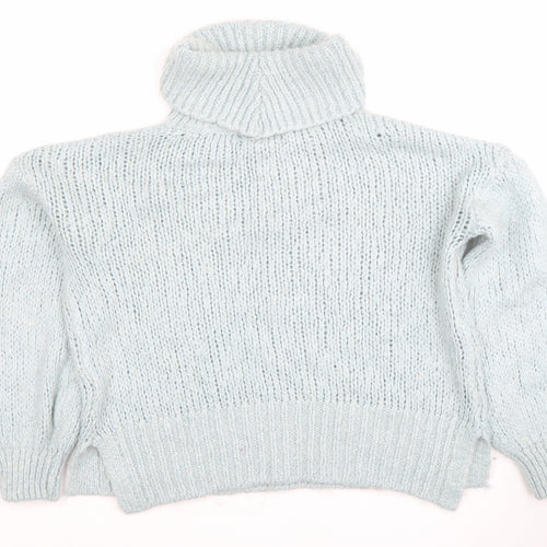 River Island Women Blue Roll Neck Chunky Knit Wool Jumper Size S