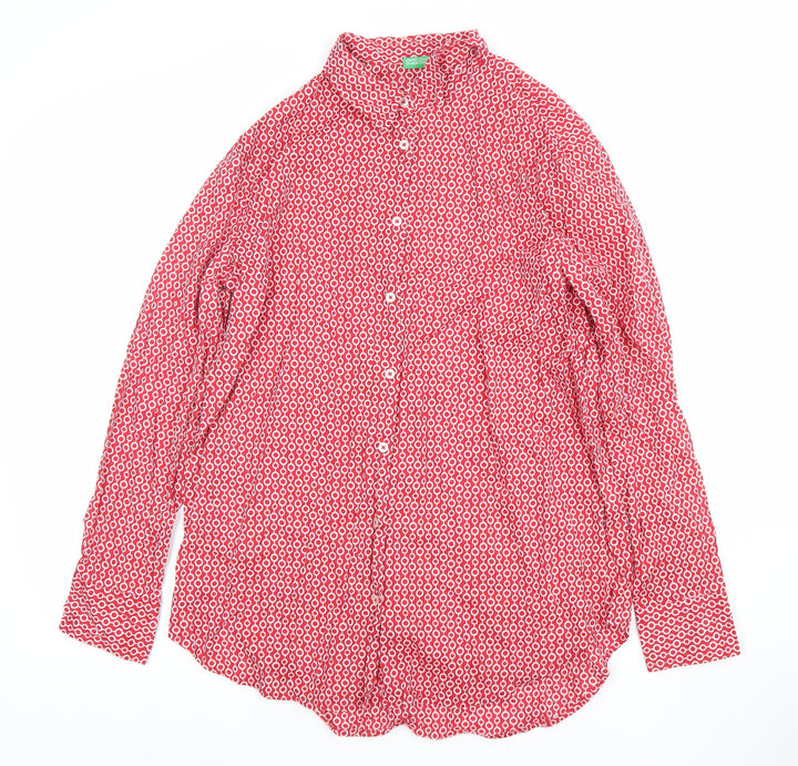 United Colors of Benetton Women's Red Geometric Button-Up Shirt Size S