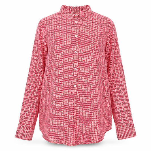 Front view of United Colors of Benetton Women's Red Geometric Button-Up Shirt, size S