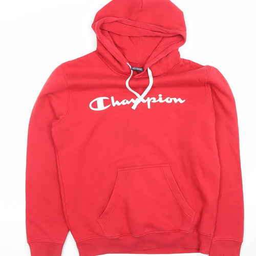 Champion Mens Red Pullover Hoodie Small Logo Fleece Sweatshirt
