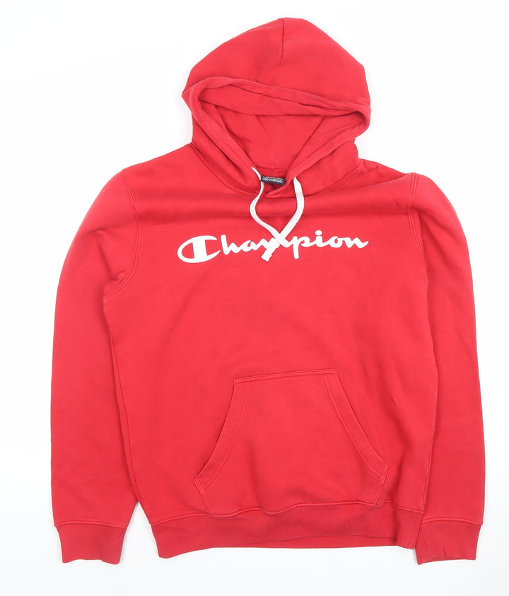 Champion Mens Red Pullover Hoodie Small Logo Fleece Sweatshirt