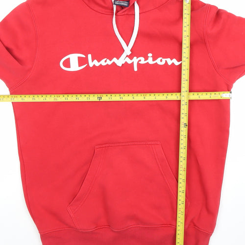 Champion Mens Red Pullover Hoodie Small Logo Fleece Sweatshirt