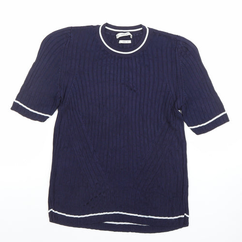 Zara Knit Women's Blue Short Sleeve Cotton Blend Top Size S