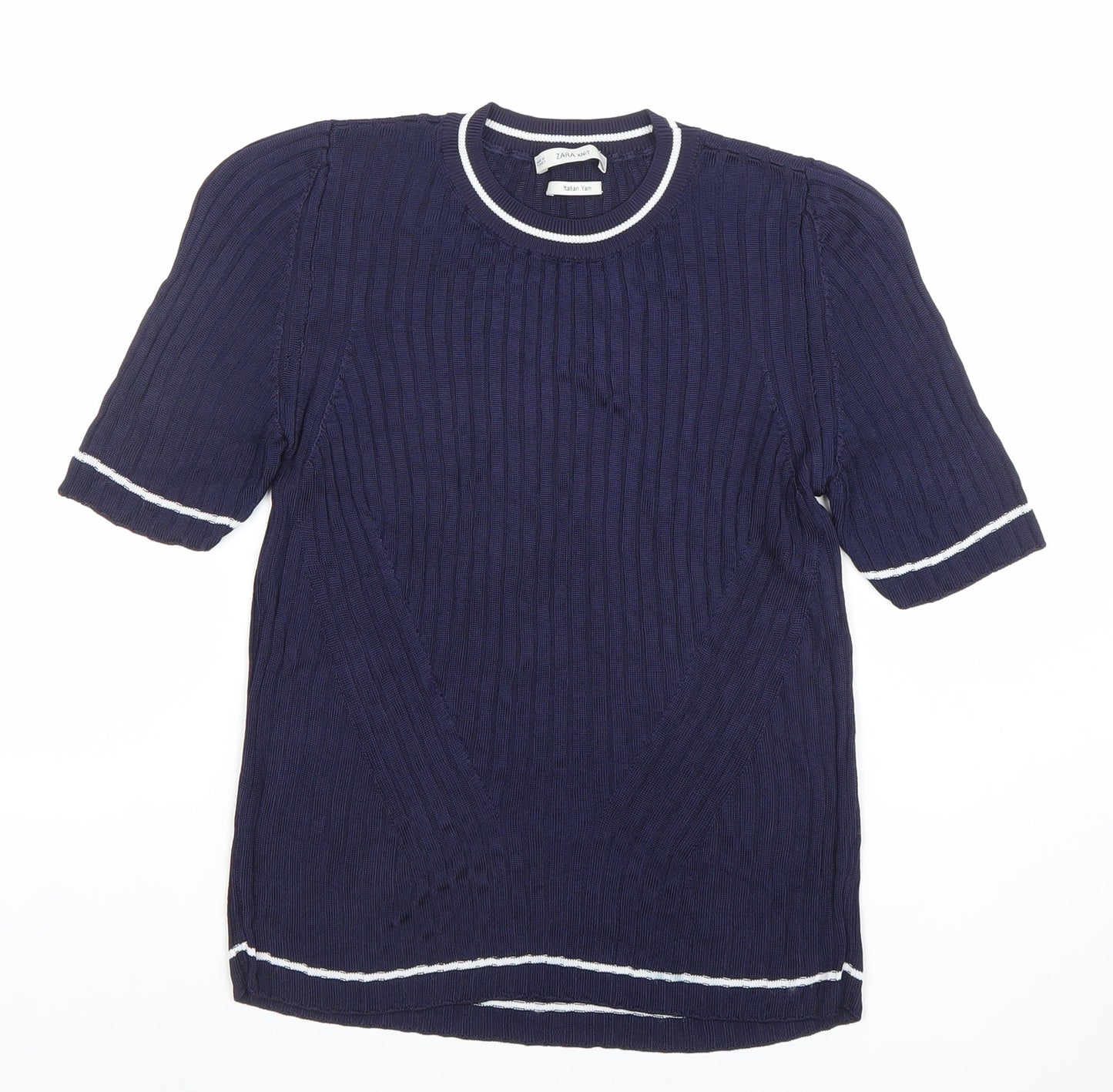 Zara Knit Women's Blue Short Sleeve Cotton Blend Top Size S