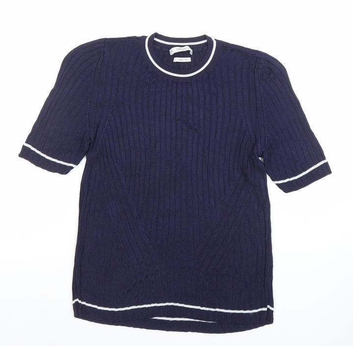 Zara Knit Women's Blue Short Sleeve Cotton Blend Top Size S