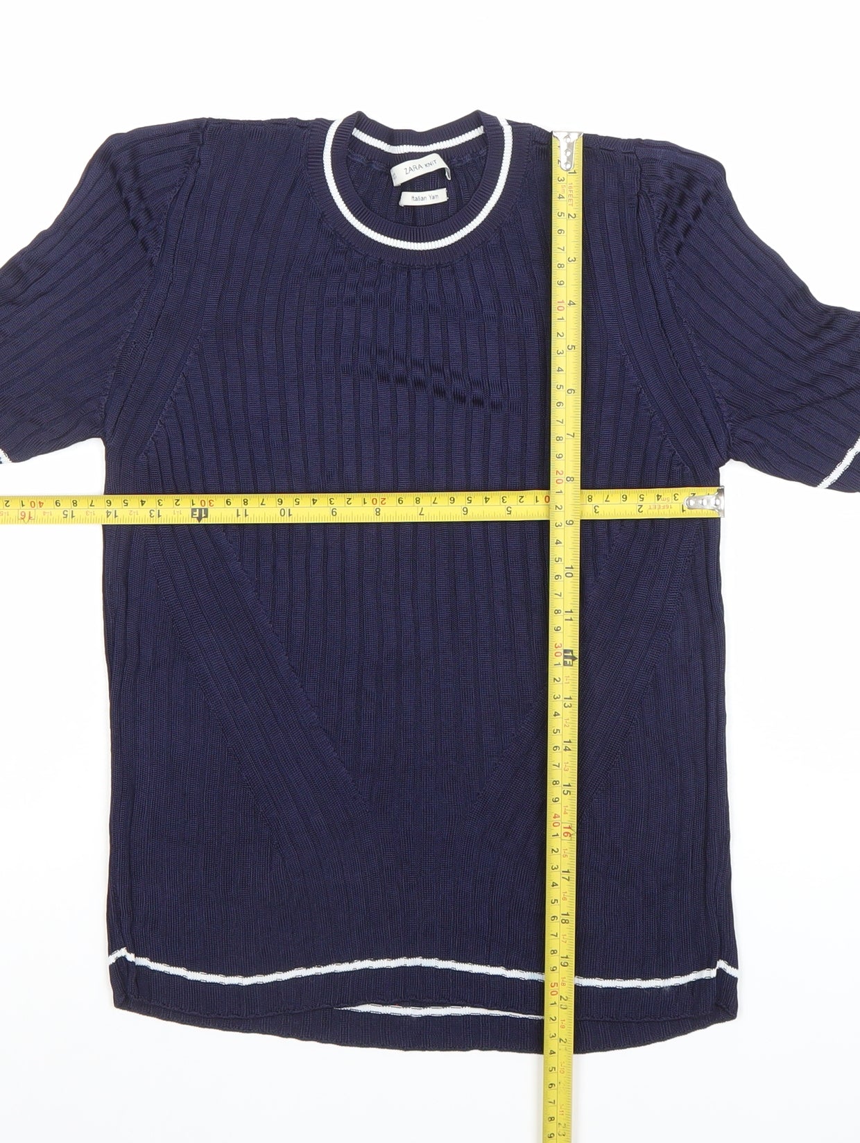 Zara Knit Women's Blue Short Sleeve Cotton Blend Top Size S