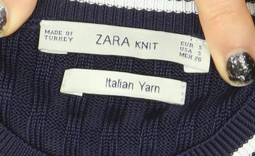 Zara Knit Women's Blue Short Sleeve Cotton Blend Top Size S