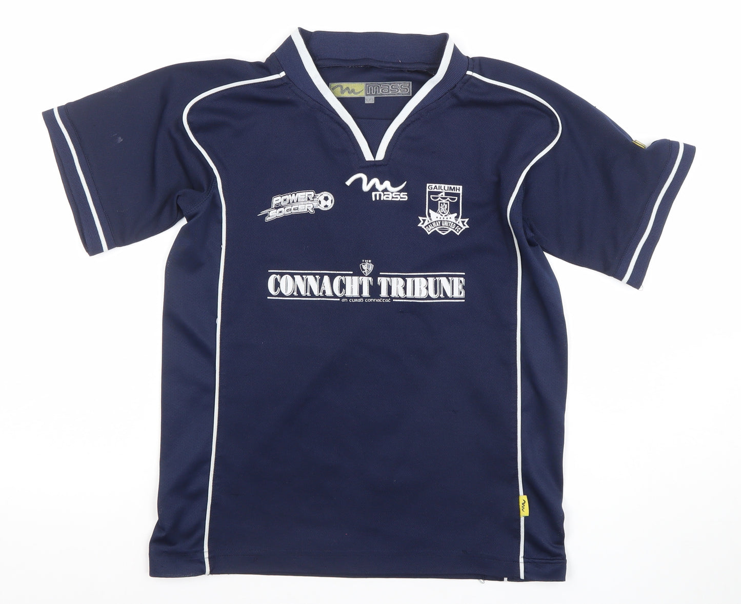 Mass Boys Blue XS Jersey Football Top Galway United V-Neck Short Sleeve