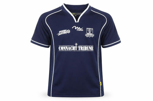 Front view of Mass boys’ blue xs jersey football top galway united v-neck short sleeve