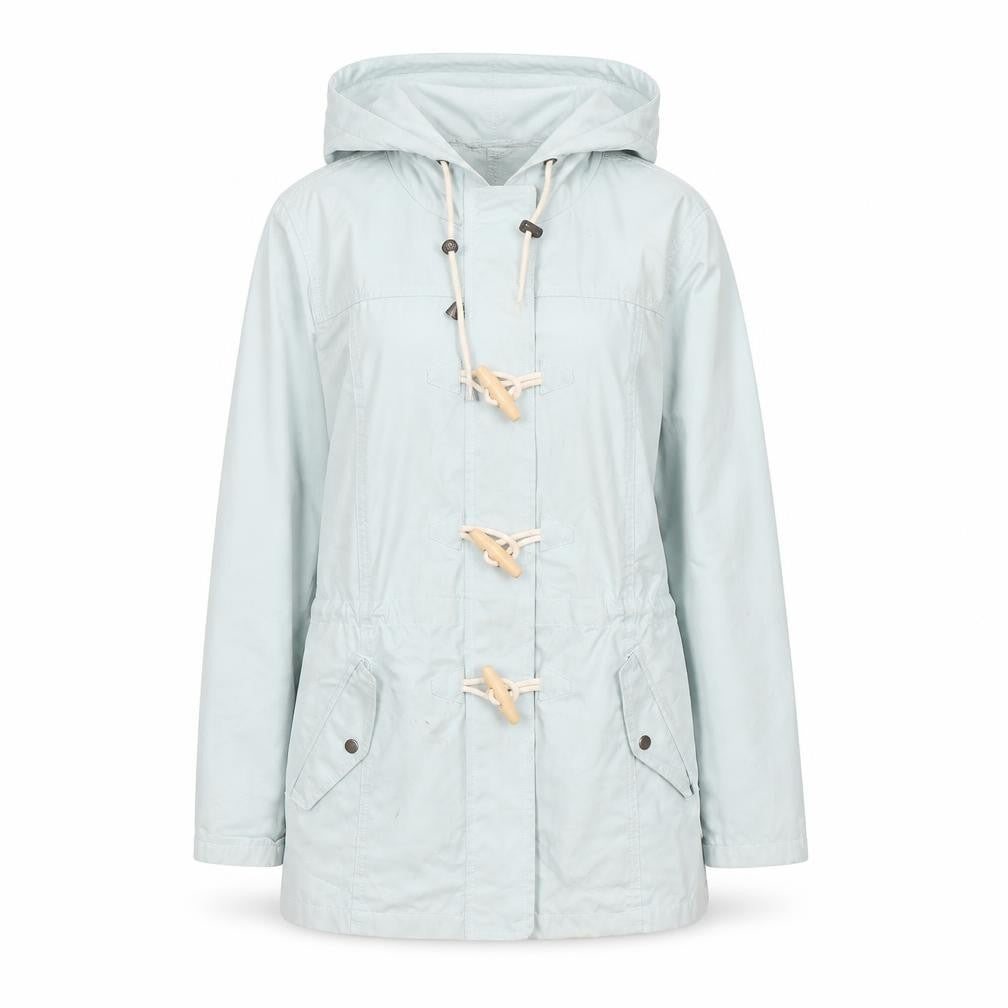 Front view of FatFace Women's Blue Hooded Toggle Parka Jacket UK 10