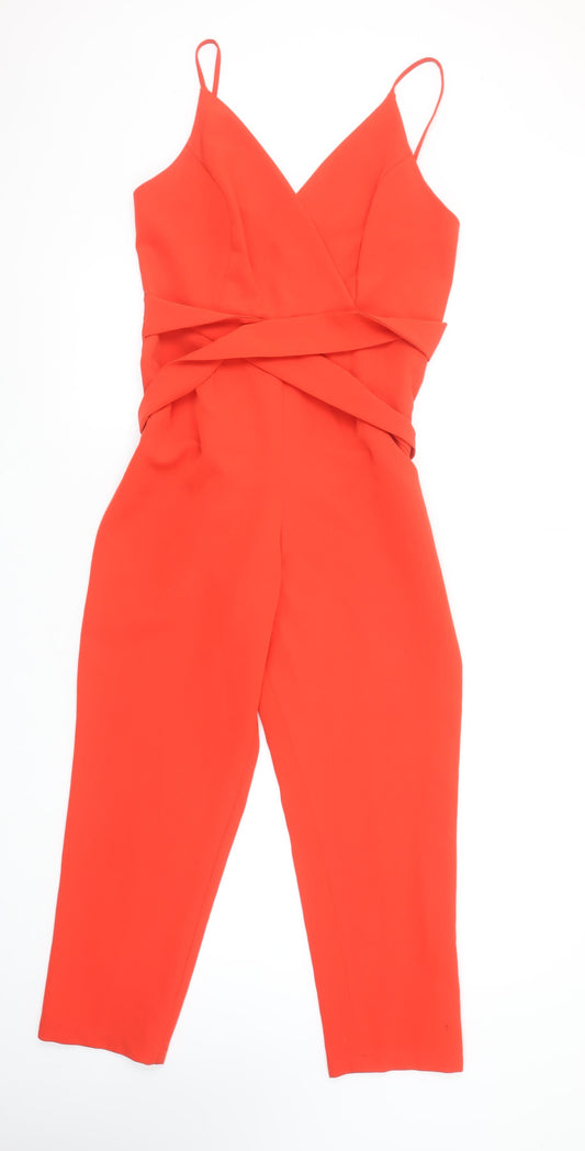 ASOS Women’s Red V-Neck Belted Sleeveless Jumpsuit Size 10