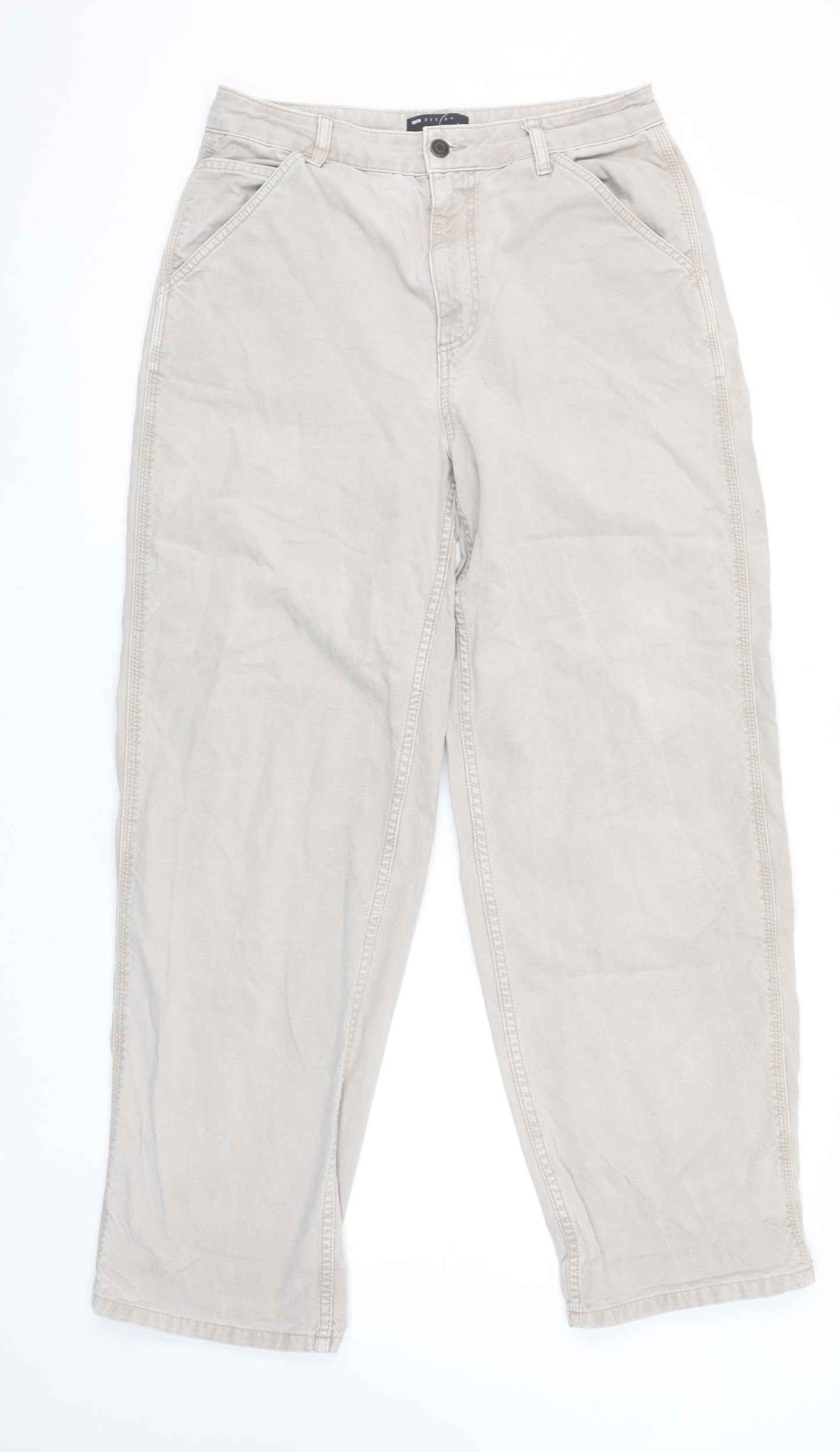 ASOS DESIGN Women's Beige Straight Leg Jeans Size 12 Cotton