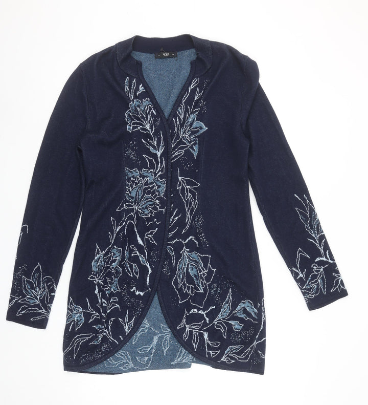 Ivko Women Blue Floral Embroidered Cotton Cardigan Size 8