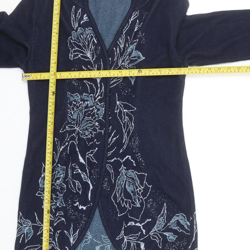 Ivko Women Blue Floral Embroidered Cotton Cardigan Size 8