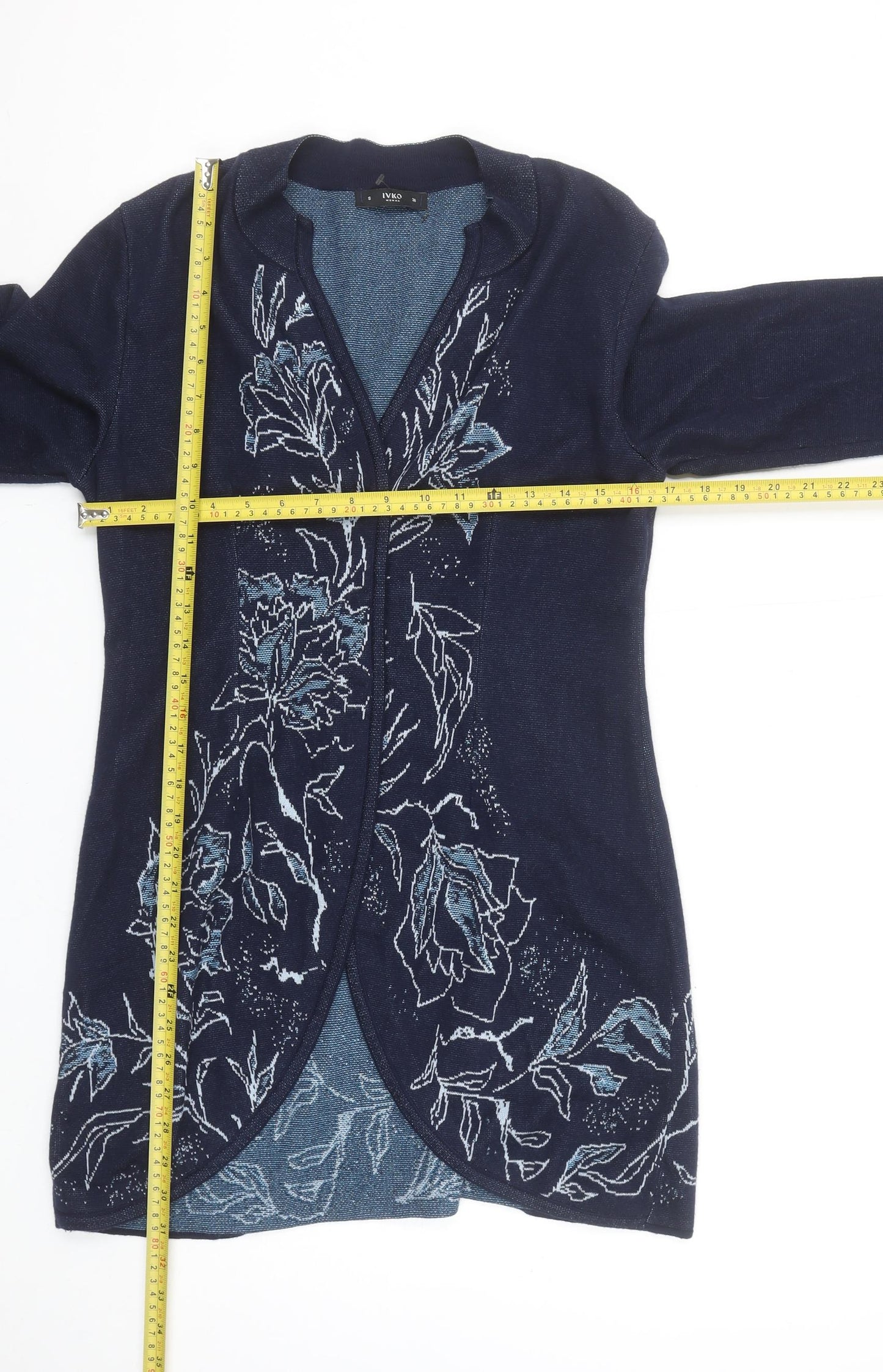 Ivko Women Blue Floral Embroidered Cotton Cardigan Size 8