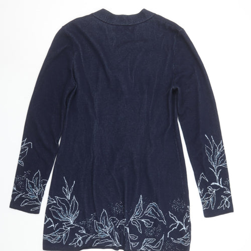 Ivko Women Blue Floral Embroidered Cotton Cardigan Size 8