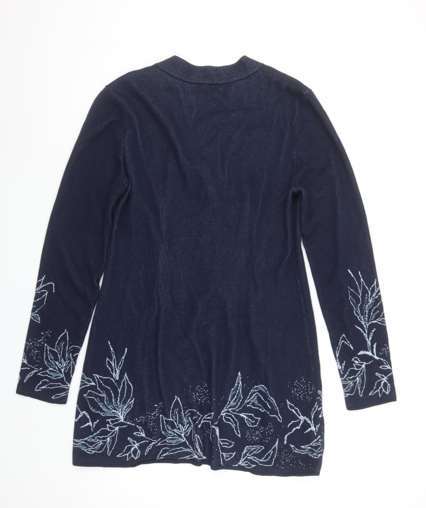 Ivko Women Blue Floral Embroidered Cotton Cardigan Size 8