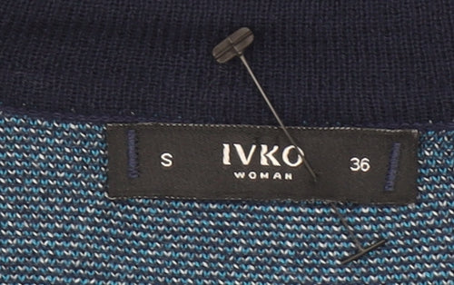 Ivko Women Blue Floral Embroidered Cotton Cardigan Size 8
