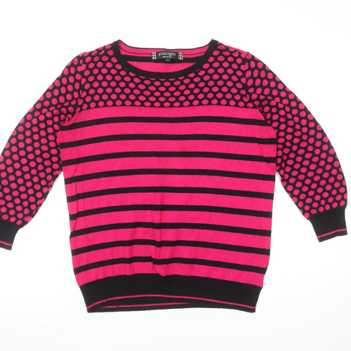 Principles by Ben de Lisi Women's Pink Black Crew Neck Striped Jumper Size 16