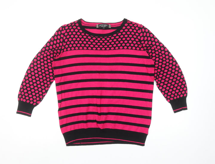 Principles by Ben de Lisi Women's Pink Black Crew Neck Striped Jumper Size 16