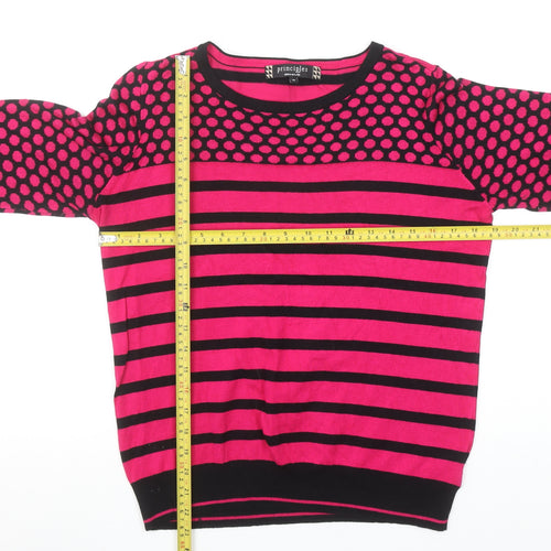 Principles by Ben de Lisi Women's Pink Black Crew Neck Striped Jumper Size 16