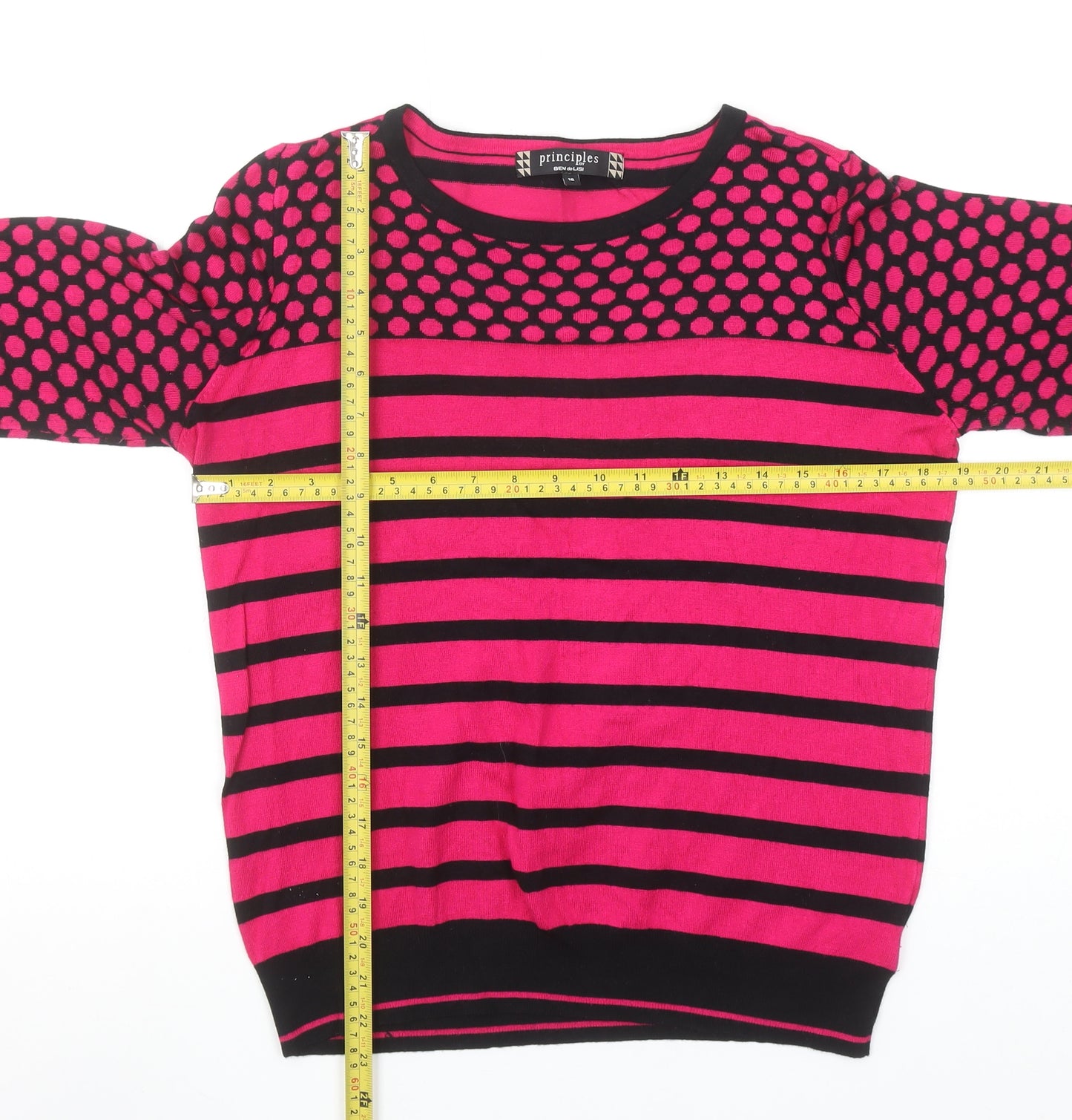 Principles by Ben de Lisi Women's Pink Black Crew Neck Striped Jumper Size 16