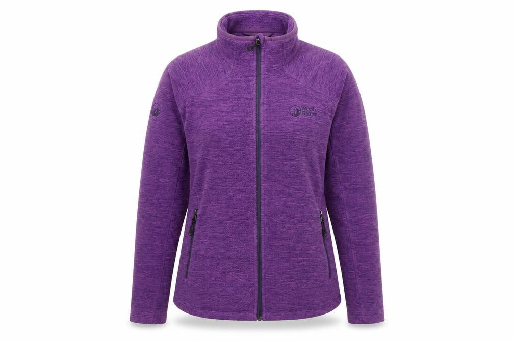 Front view of North Ridge Women's Purple Fleece Full Zip Jacket, size S