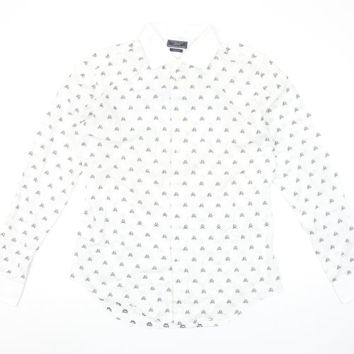 Zara Man White Slim Fit Skull Print Long Sleeve Shirt Size L
