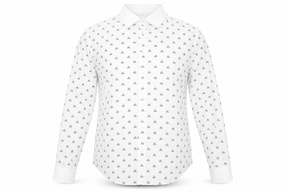 Zara Man White Slim Fit Skull Print Long Sleeve Shirt Size L