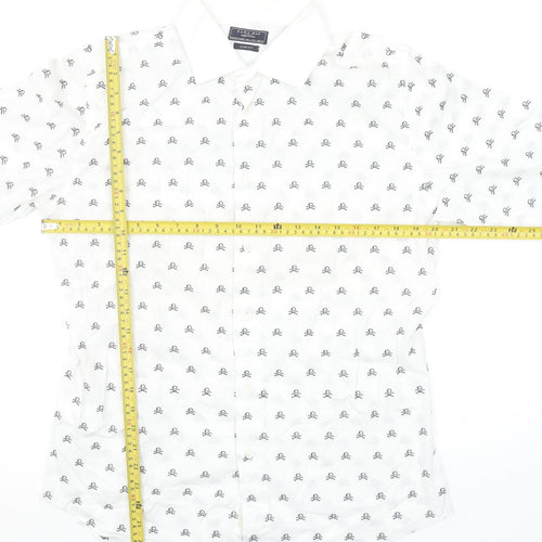 Zara Man White Slim Fit Skull Print Long Sleeve Shirt Size L
