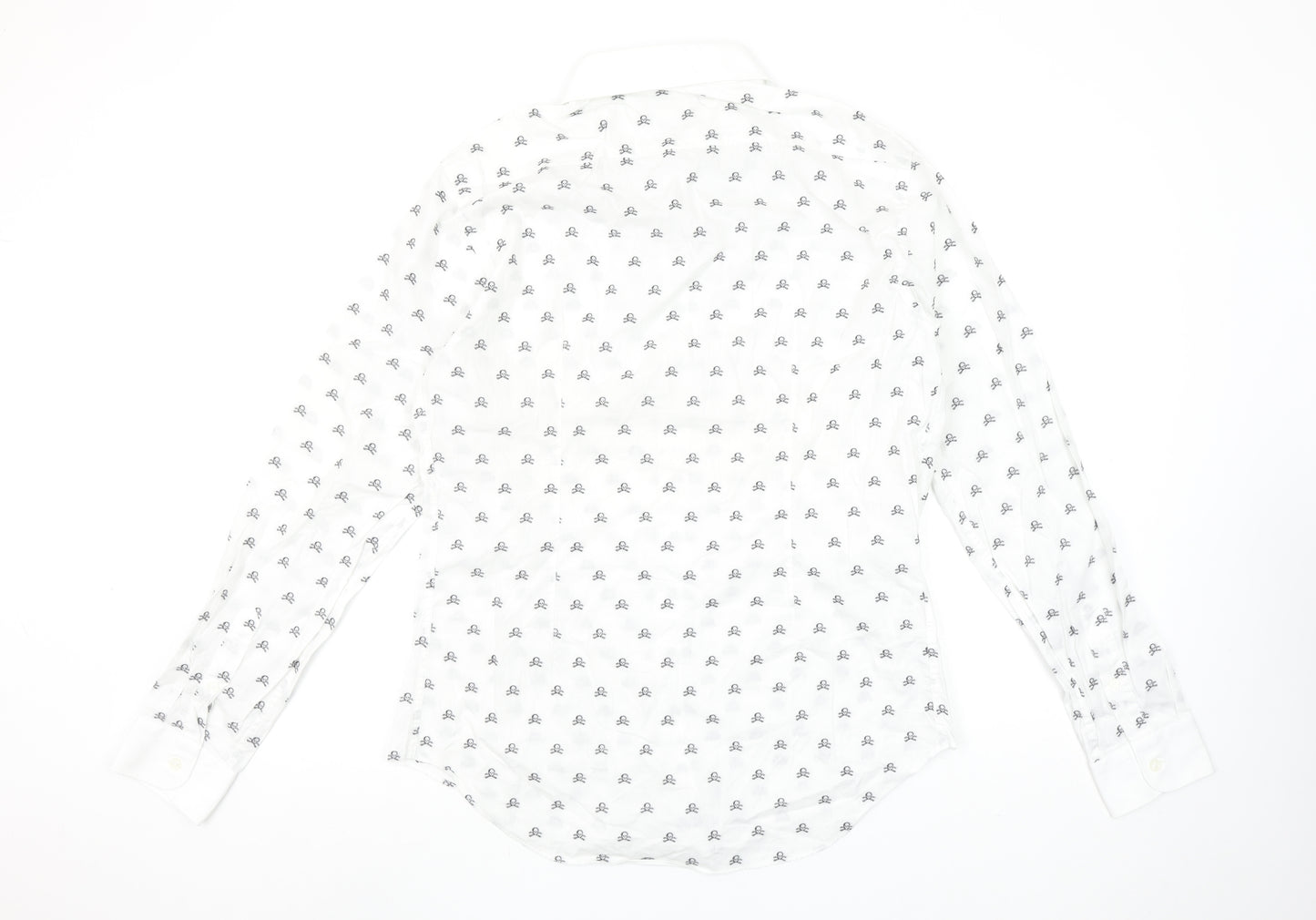 Zara Man White Slim Fit Skull Print Long Sleeve Shirt Size L