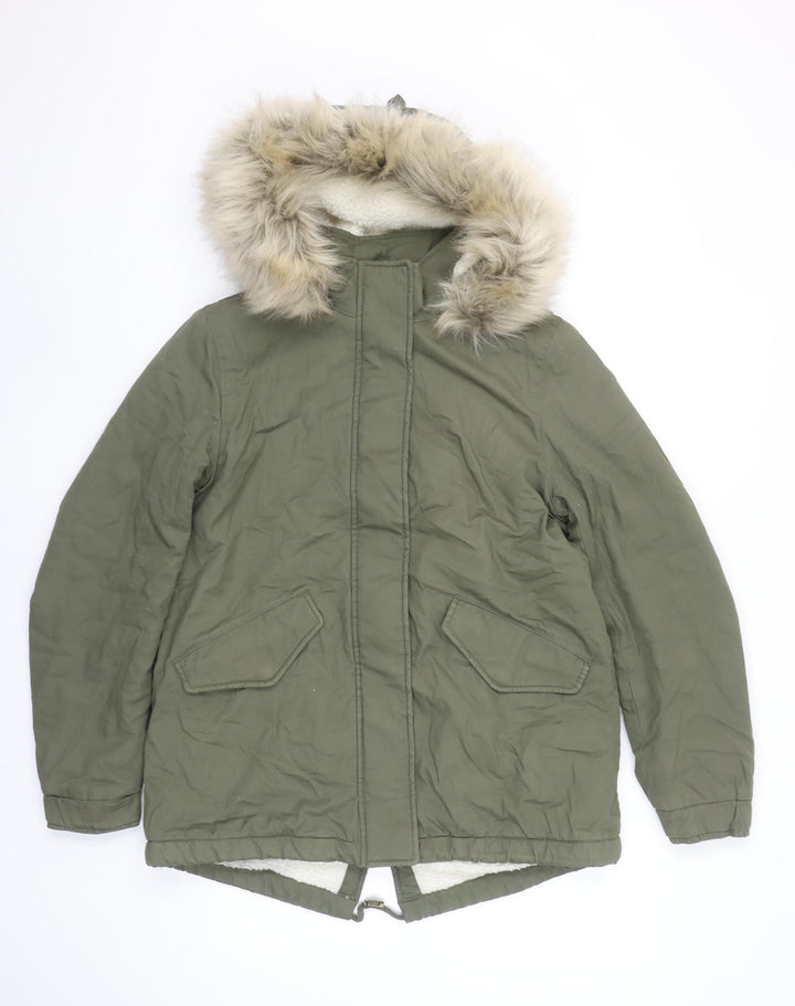 Marks and Spencer Women’s Green Faux Fur Hooded Parka Coat Size S