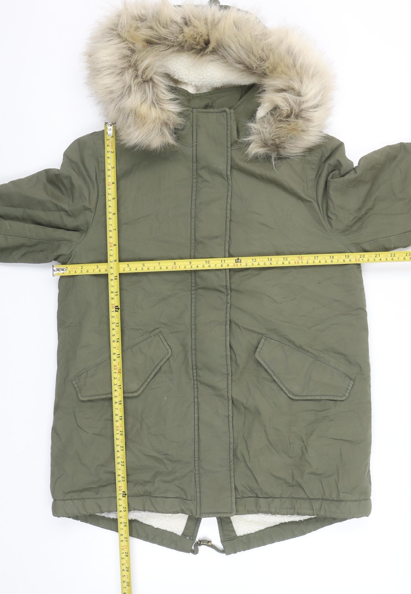Marks and Spencer Women’s Green Faux Fur Hooded Parka Coat Size S